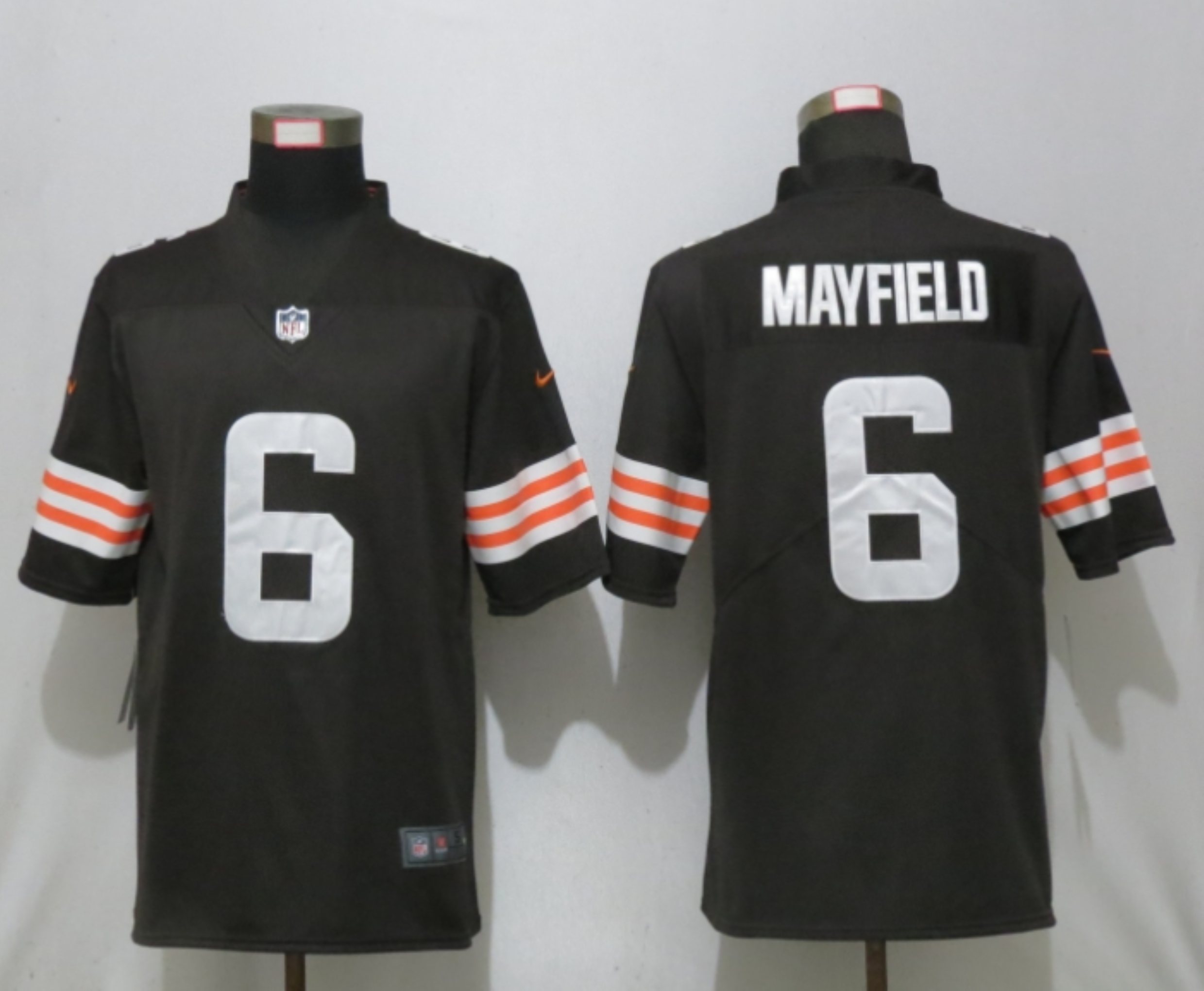 Men New Nike Cleveland Browns 6 Mayfield Brown Vapor Limited Player Jersey